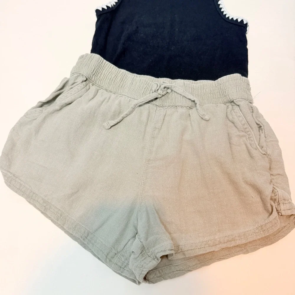 Abercrombie Kids Girls 7/8 Ribbed Crochet Trim Tank and Linen Blend Shorts Set